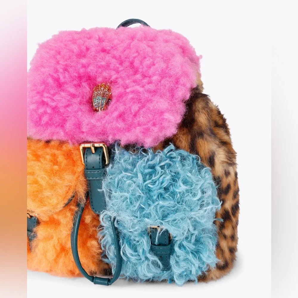 🩷🧡KURT GEIGER LONDON SMALL HOXTON MULTICOLOR🐆FUR BACKPACK🎒🩵🤎 - Picture 4 of 10